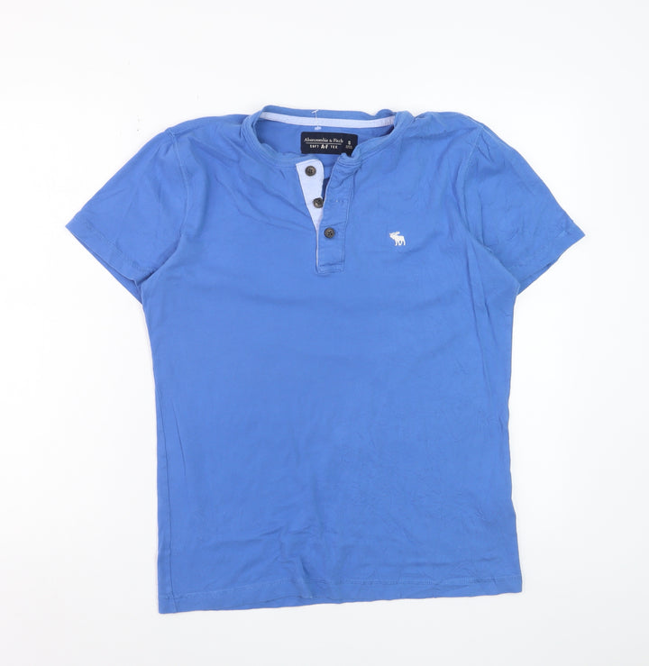 Abercrombie & Fitch Men Blue Henley Short Sleeve Cotton T-Shirt Size S