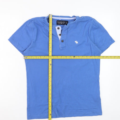 Abercrombie & Fitch Men Blue Henley Short Sleeve Cotton T-Shirt Size S