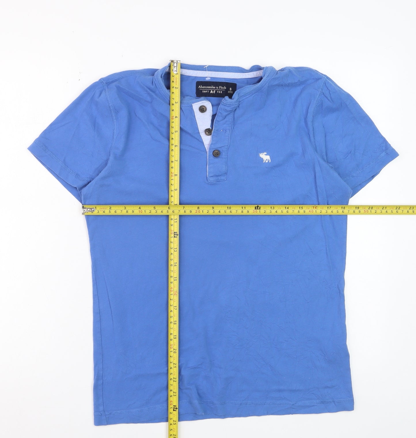 Abercrombie & Fitch Men Blue Henley Short Sleeve Cotton T-Shirt Size S