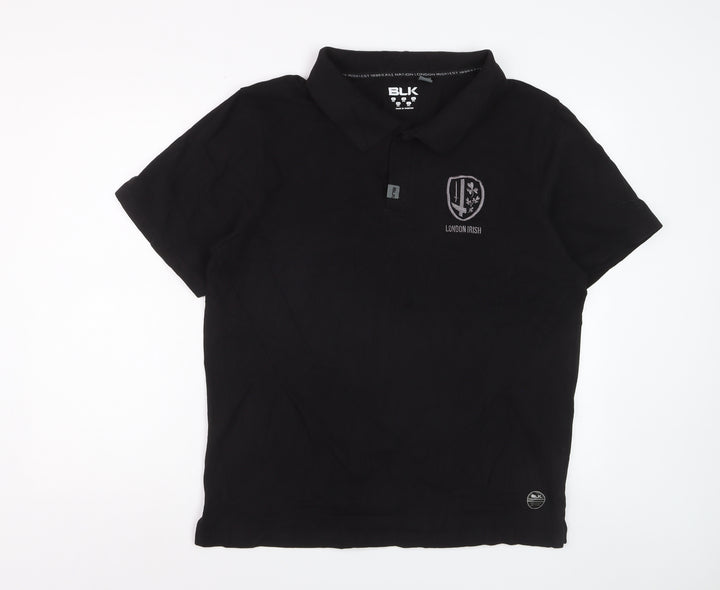 BLK London Irish Black Cotton Polo Shirt Men 3XL Short Sleeve Rugby