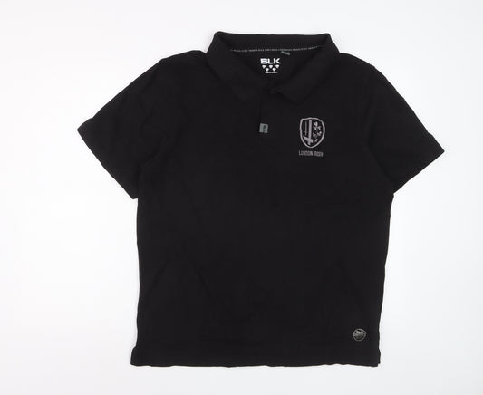 BLK London Irish Black Cotton Polo Shirt Men 3XL Short Sleeve Rugby