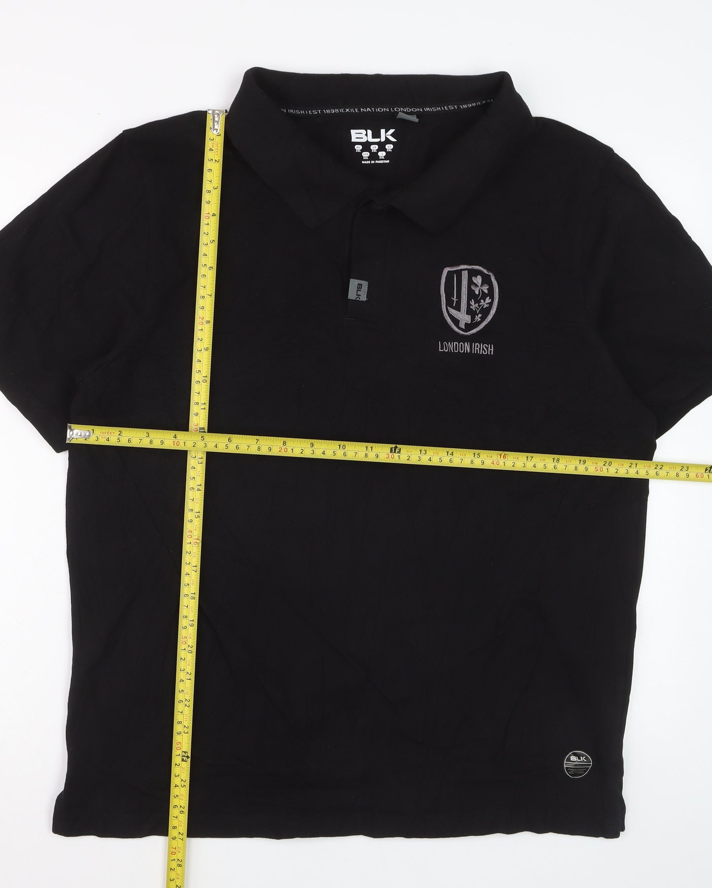 BLK London Irish Black Cotton Polo Shirt Men 3XL Short Sleeve Rugby