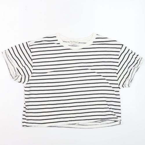 Miss Selfridge Women’s White Striped Cotton T-Shirt Size 12