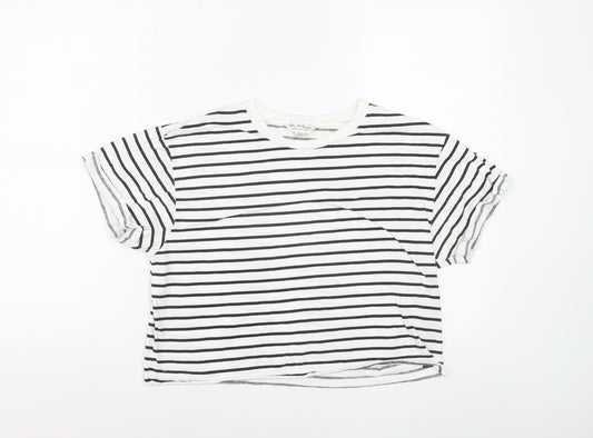 Miss Selfridge Women’s White Striped Cotton T-Shirt Size 12