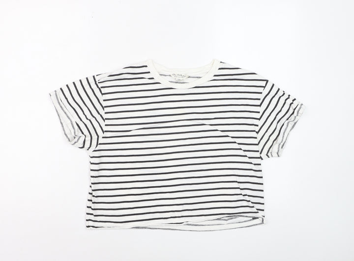 Miss Selfridge Women’s White Striped Cotton T-Shirt Size 12