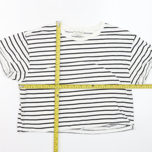 Miss Selfridge Women’s White Striped Cotton T-Shirt Size 12