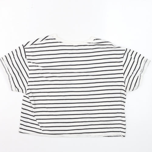 Miss Selfridge Women’s White Striped Cotton T-Shirt Size 12