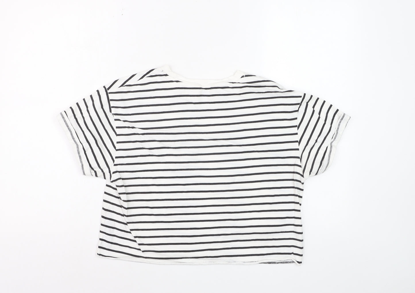 Miss Selfridge Women’s White Striped Cotton T-Shirt Size 12