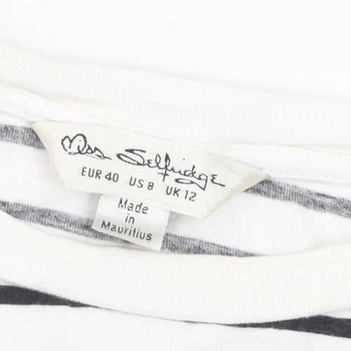 Miss Selfridge Women’s White Striped Cotton T-Shirt Size 12