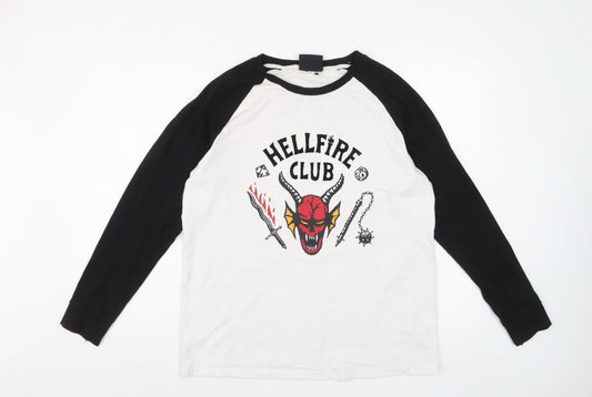 Stranger Things Hellfire Club Black & White Long Sleeve Men's T-Shirt M