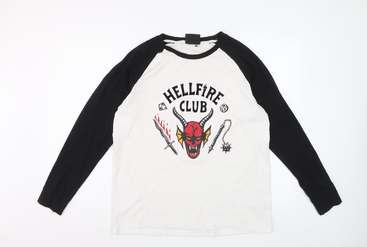 Stranger Things Hellfire Club Black & White Long Sleeve Men's T-Shirt M