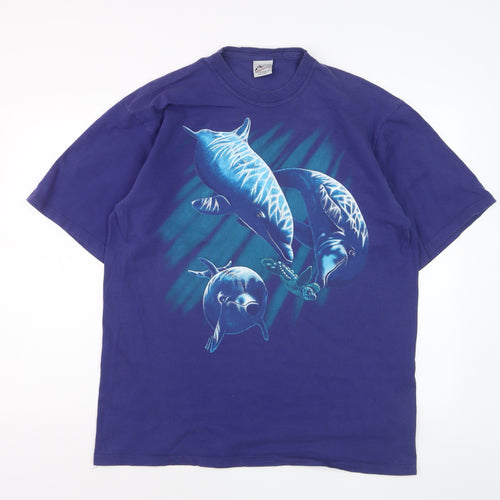 Harlequin Men’s Blue Dolphin Graphic Nature T-Shirt XL Vintage