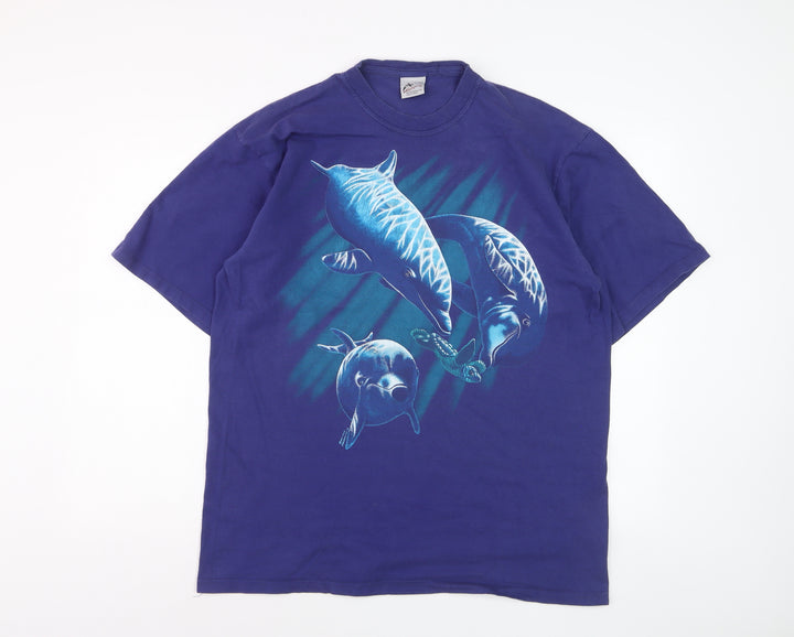 Harlequin Men’s Blue Dolphin Graphic Nature T-Shirt XL Vintage