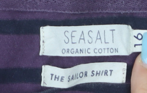 Seasalt Women’s Purple Stripe Organic Cotton Long Sleeve Sailor T-Shirt Size 16