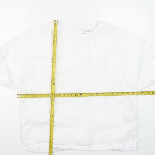 Marks and Spencer Women’s White Linen Relaxed Fit Blouse Size 14