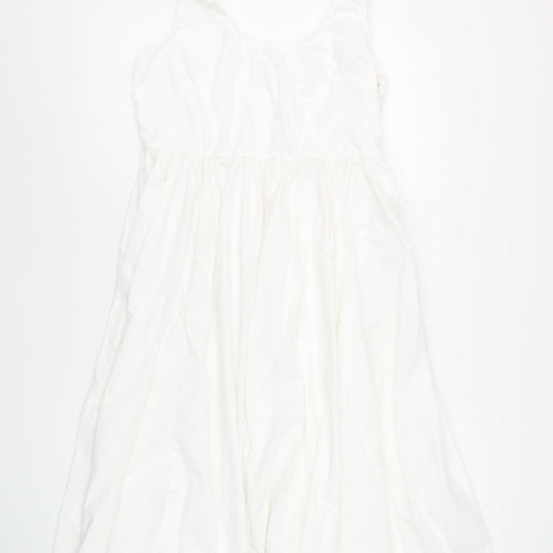 Marks and Spencer Women White Size 14 Sleeveless Fit & Flare Cotton Dress