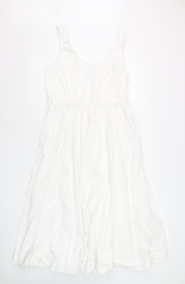 Marks and Spencer Women White Size 14 Sleeveless Fit & Flare Cotton Dress