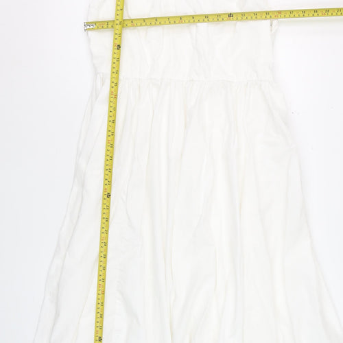 Marks and Spencer Women White Size 14 Sleeveless Fit & Flare Cotton Dress