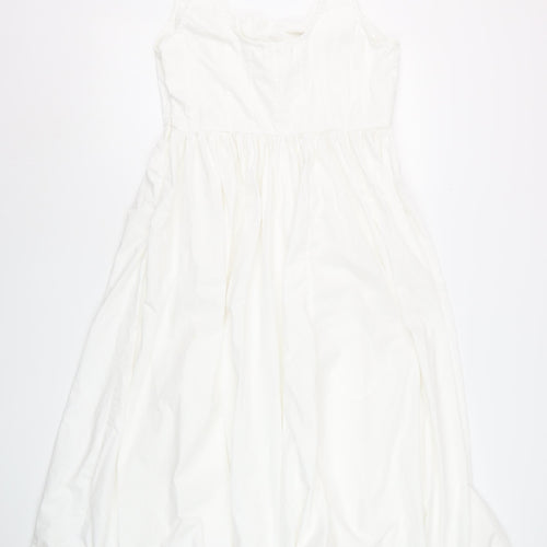Marks and Spencer Women White Size 14 Sleeveless Fit & Flare Cotton Dress