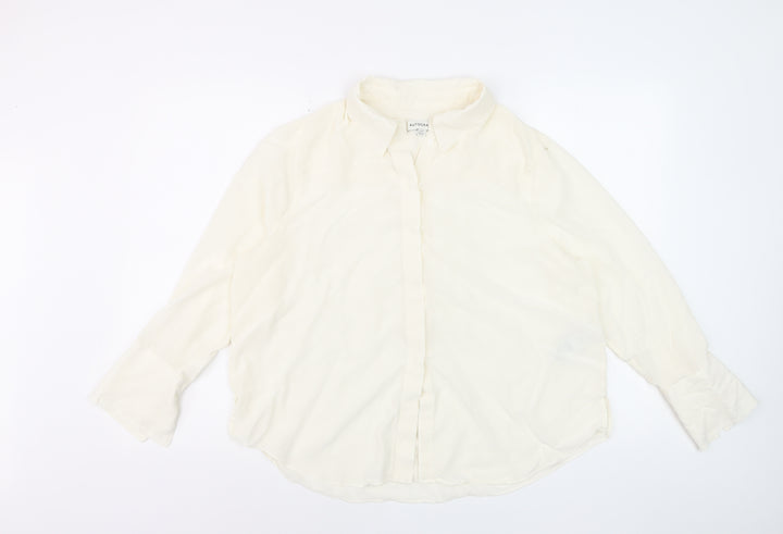 Marks and Spencer Women Ivory Silk Button-Up Shirt Size 18