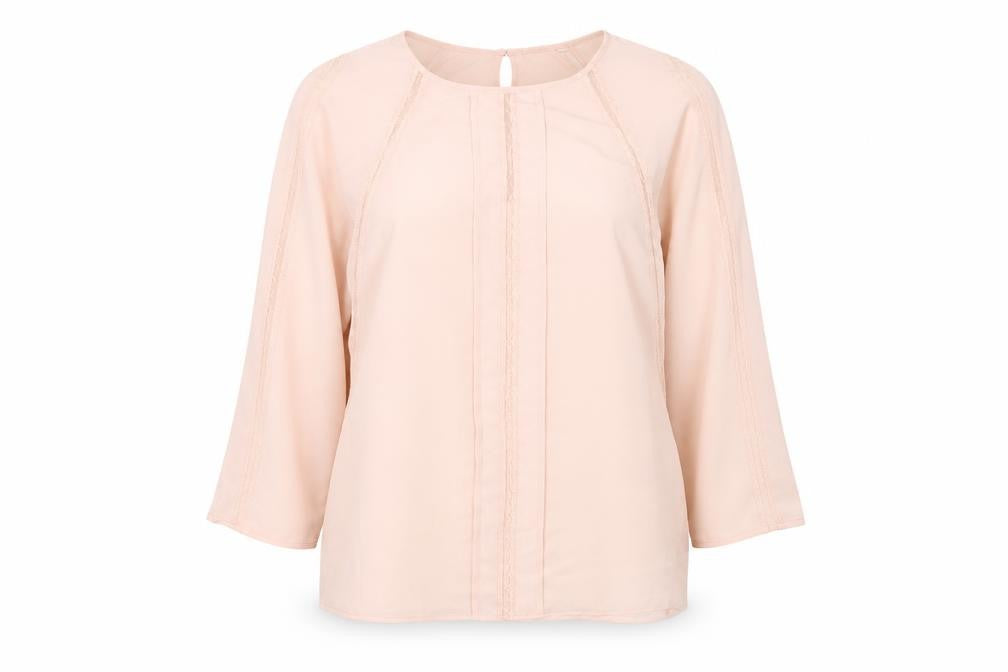 Front view of Marks & Spencer Per Una Women's Pink Polyester Lace Blouse, size 12