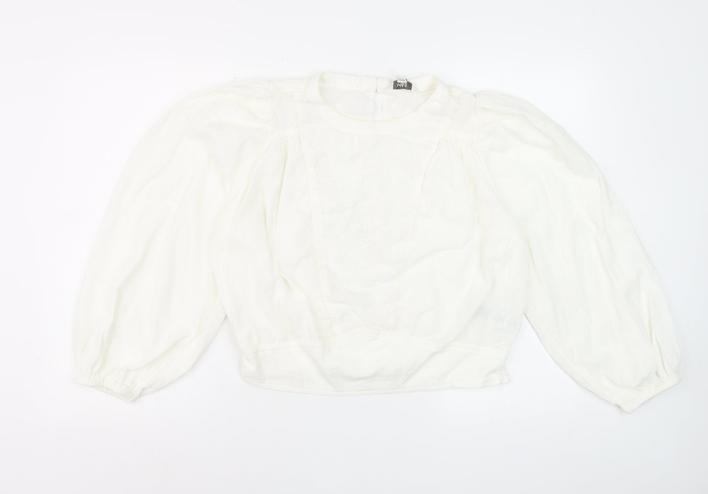 Marks and Spencer Womens Ivory Embroidered Long Sleeve Blouse Size 12