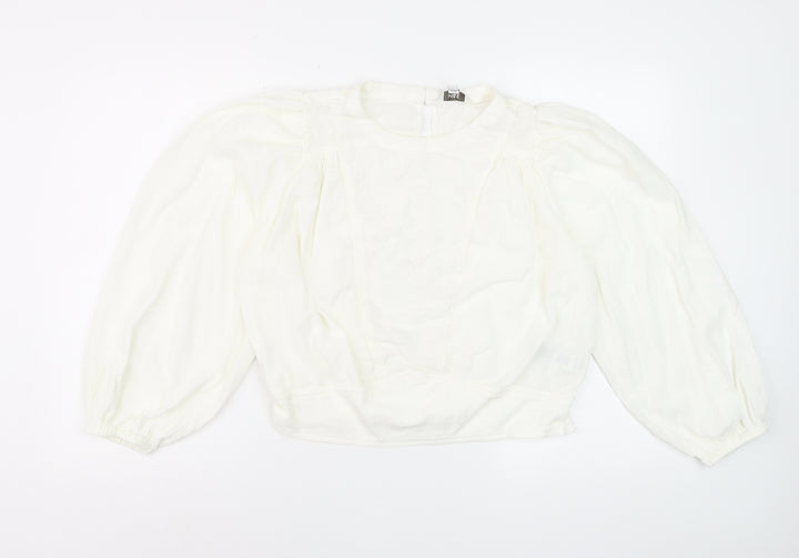 Marks and Spencer Womens Ivory Embroidered Long Sleeve Blouse Size 12
