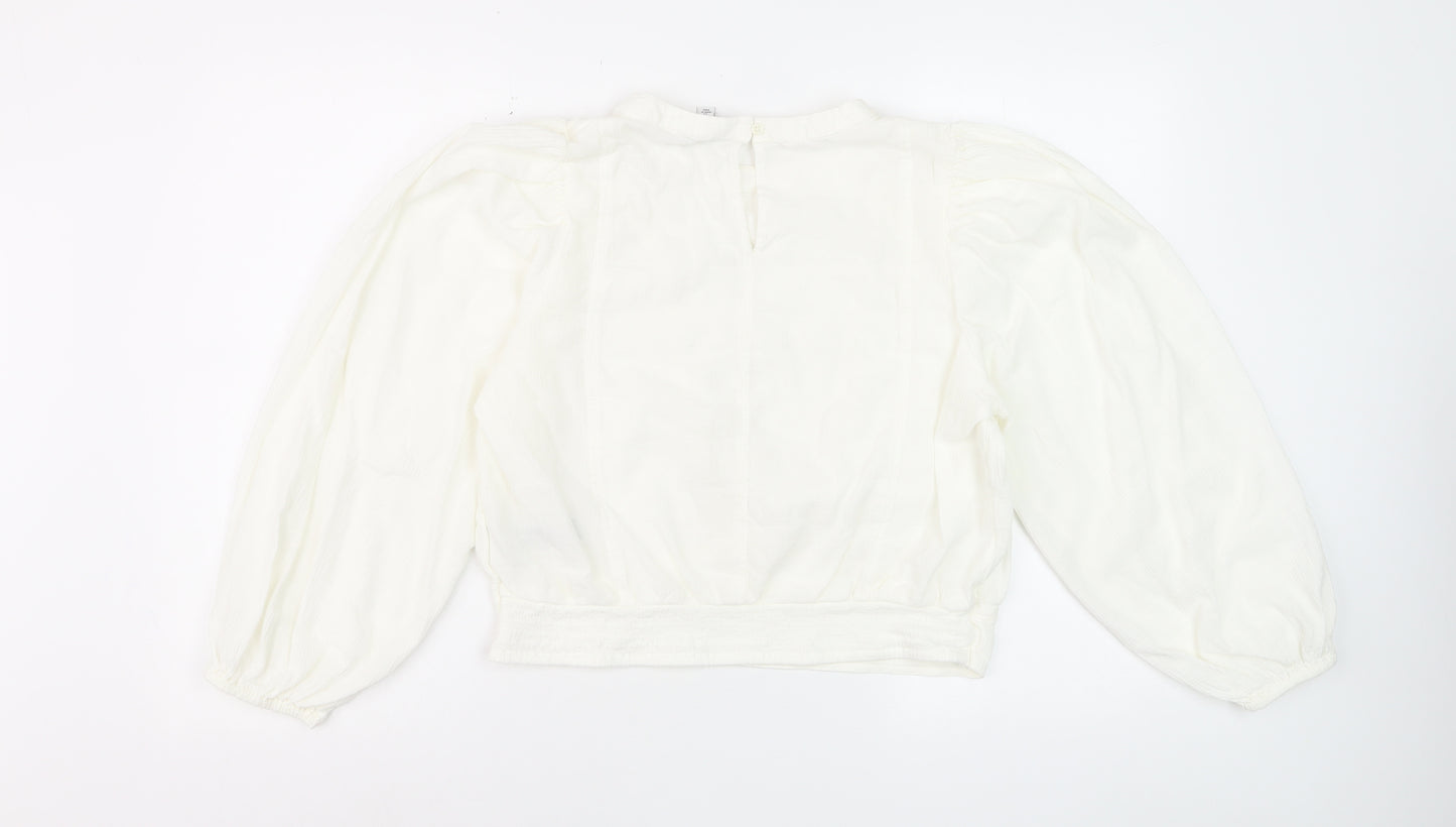Marks and Spencer Womens Ivory Embroidered Long Sleeve Blouse Size 12