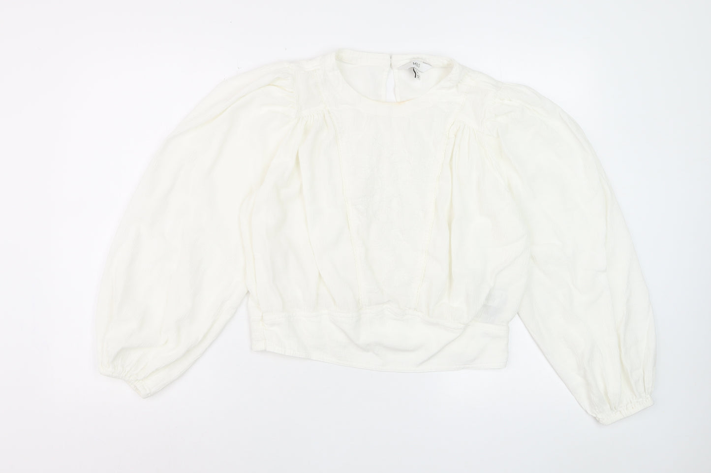 Marks and Spencer Women's Ivory Embroidered Long Sleeve Blouse Size 10