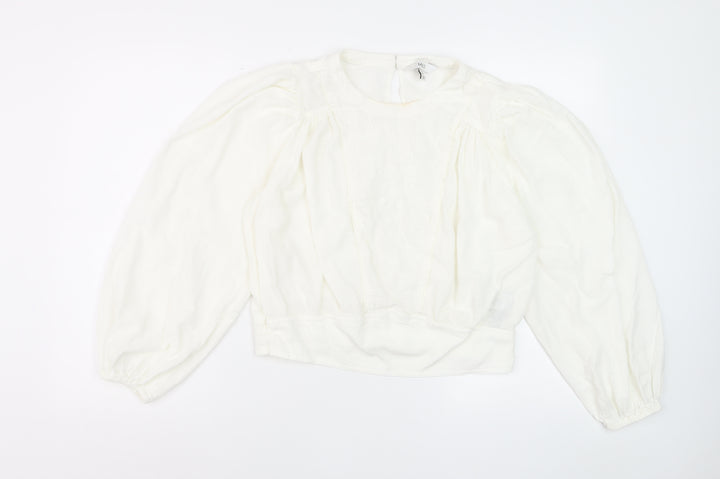 Marks and Spencer Women's Ivory Embroidered Long Sleeve Blouse Size 10