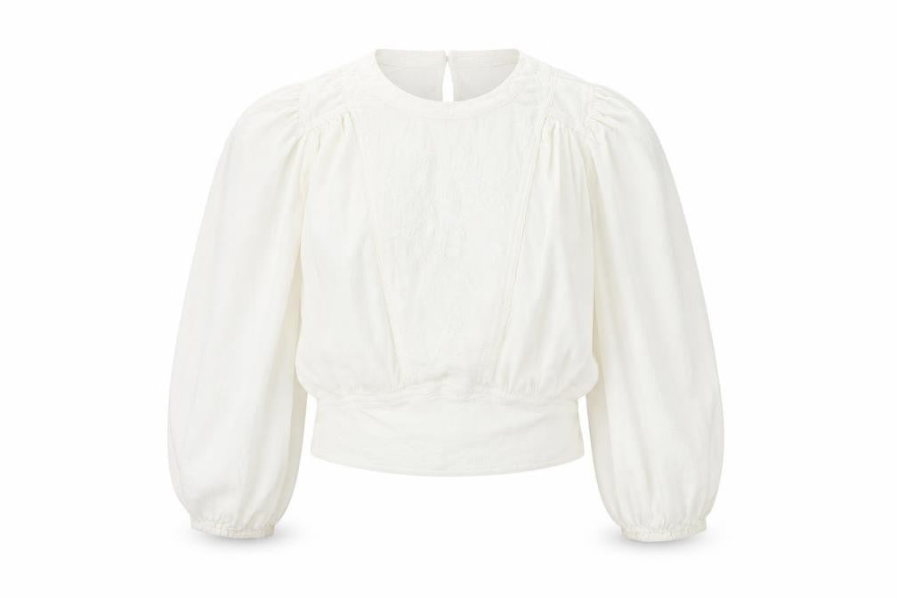 Front view of Marks & Spencer Women's Ivory Embroidered Long Sleeve Blouse, size 10