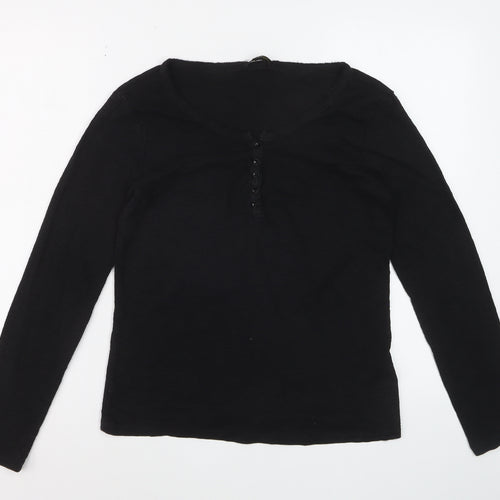 Massimo Dutti Women's Black Long Sleeve Henley Cotton Top Size L
