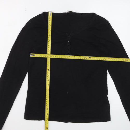 Massimo Dutti Women's Black Long Sleeve Henley Cotton Top Size L