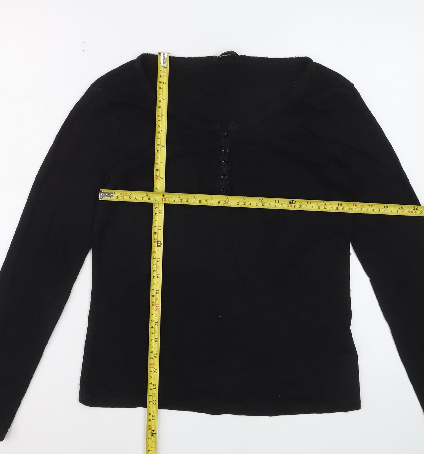 Massimo Dutti Women's Black Long Sleeve Henley Cotton Top Size L