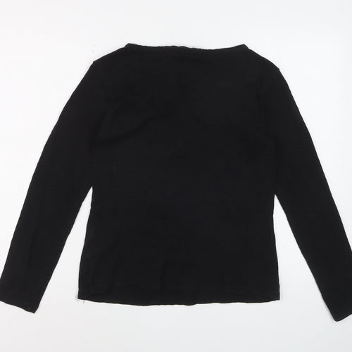 Massimo Dutti Women's Black Long Sleeve Henley Cotton Top Size L