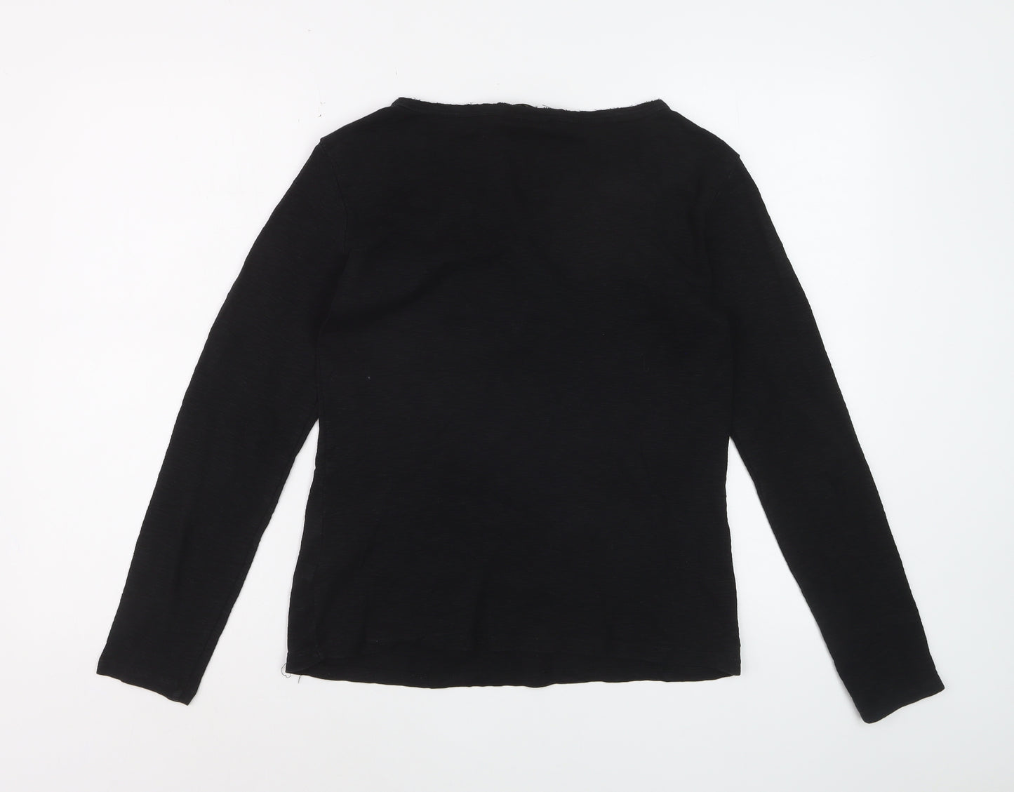 Massimo Dutti Women's Black Long Sleeve Henley Cotton Top Size L