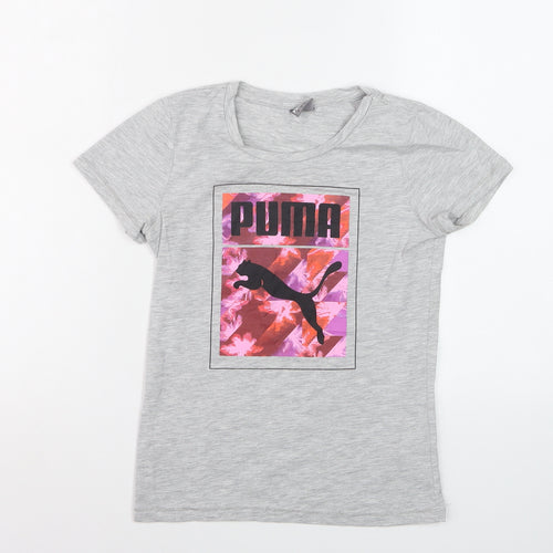 Puma Girls Grey Graphic Logo T-Shirt Size 11-12 Years Cotton Blend