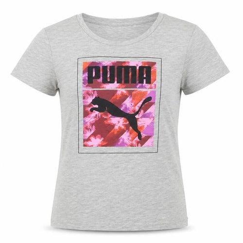 Puma Girls Grey Graphic Logo T-Shirt Size 11-12 Years Cotton Blend