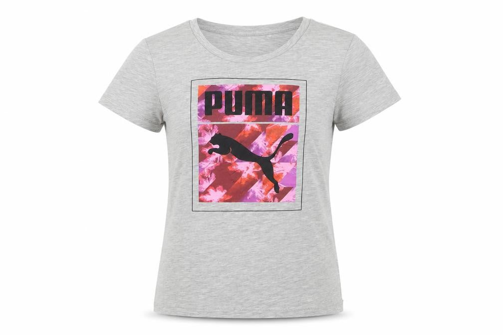 Puma Girls Grey Graphic Logo T-Shirt Size 11-12 Years Cotton Blend