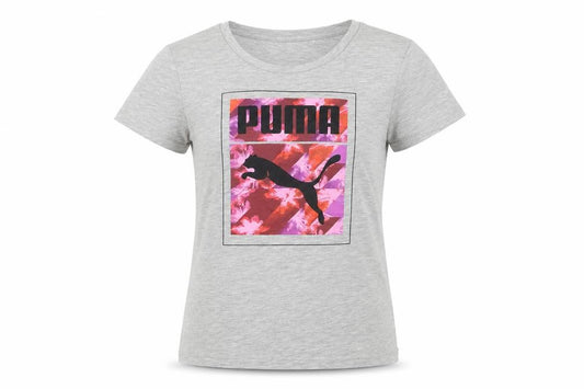 Puma Girls Grey Graphic Logo T-Shirt Size 11-12 Years Cotton Blend