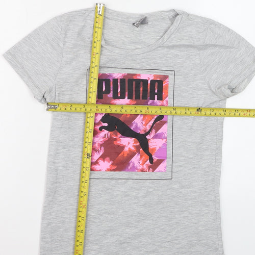 Puma Girls Grey Graphic Logo T-Shirt Size 11-12 Years Cotton Blend