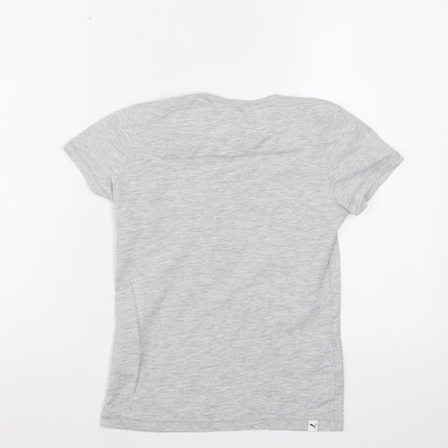 Puma Girls Grey Graphic Logo T-Shirt Size 11-12 Years Cotton Blend