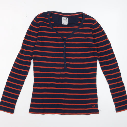 Crew Clothing Co. Women Blue Striped V-Neck Long Sleeve T-Shirt Size 12