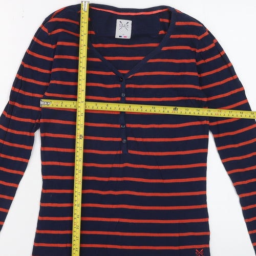 Crew Clothing Co. Women Blue Striped V-Neck Long Sleeve T-Shirt Size 12