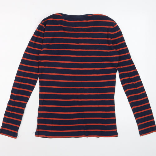 Crew Clothing Co. Women Blue Striped V-Neck Long Sleeve T-Shirt Size 12