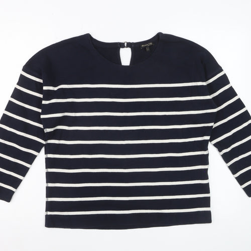 Massimo Dutti Women Blue Striped Cotton Long Sleeve Top Size 12