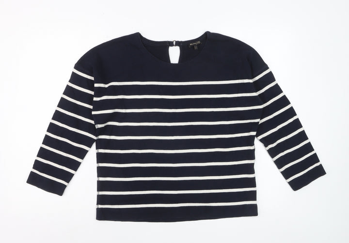 Massimo Dutti Women Blue Striped Cotton Long Sleeve Top Size 12