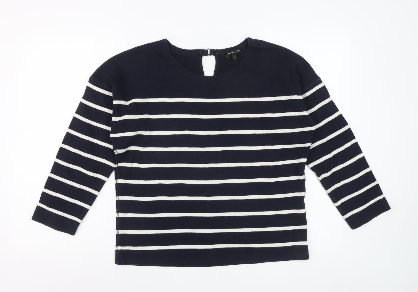 Massimo Dutti Women Blue Striped Cotton Long Sleeve Top Size 12