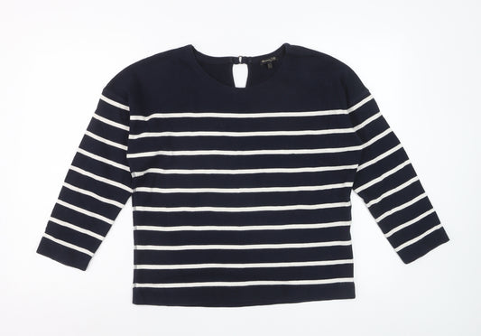 Massimo Dutti Women Blue Striped Cotton Long Sleeve Top Size 12