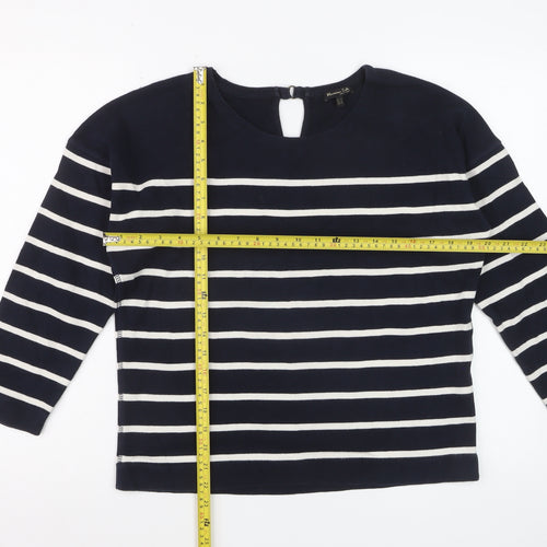 Massimo Dutti Women Blue Striped Cotton Long Sleeve Top Size 12